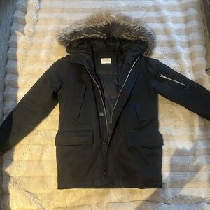 Men’s Sandro Paris Black Parka Jacket Fur Hood - Size small